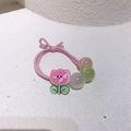 Pink tulip elastic hair tie with colorful beads and high stretch scrunchie for ponytails - Red Tulip Flower