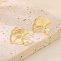 Irregular ginkgo leaf stud earrings in 18K gold plated brushed stainless steel - Small Ginkgo Leaf Shape / Gold (KE114633-KFC)