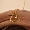 Polished gold 925 silver hollow heart necklace displayed on natural wood - 925 Silver / 18K Gold