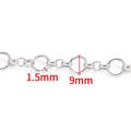Polished silver stainless steel chain link with 1.5mm thickness and 9mm diameter - Big Small Oval Circle Chain 9mm