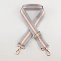 Adjustable wide canvas strap with blue, white, and brown stripes and gold metal hardware - A35 Stripe Gold Silk