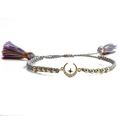 Handmade woven bracelet with golden moon charm, zircon stars and colorful tassels - Cross + Copper Bead Colored Rope