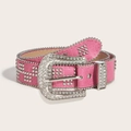 Cintura Y2K rosa con stampa coccodrillo, fibbia di strass lucidi e borchie argentate - Rosa prugna