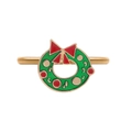 Golden metal napkin ring featuring a festive green and red Christmas wreath detail - Bow Wreath Style (Z1001-15)