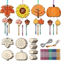 DIY wooden Easter wind chime kit with sunflower and rabbit shapes for children - 12Pcs Pumpkin Kit with Gems
