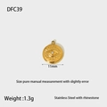 Detail of 11mm gold evil eye pendant in stainless steel with center rhinestone - DFC39-Evil Eye