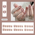 Champagne cat eye press-on nails with white butterfly patterns in short ballerina shape - Champagne Butterfly [Glue Style]