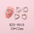 Macro detail of 10x12mm hollow heart nail charm with AB rhinestones for Y2K art design - Silver Heart Pave AB Rhinestone Charm (9918)