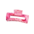 Detail of large square hair claw clip featuring pink marble acetate texture - Square Rose Red