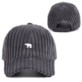 Dark grey corduroy baseball cap with polar bear embroidery and adjustable back strap - Adjustable / Dark Gray