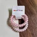 Set of two spiral phone cord hair ties with red lip pattern on white display card - Pink Dots 2-Piece Set (7cm Large)