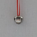 Detailed macro view of a silver sleigh bell engraved with 'Believe' and a red ribbon - Red Rope Hanging Style / Silver