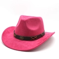 Detail of rose red suede cowboy hat featuring vintage metal bull head and stud buckle - M (56-59cm) / Rose Red