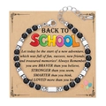 Black matte stone beaded bracelet with silver charm on back to school greeting card - Back To School Card Style / With Card / Matte Black
