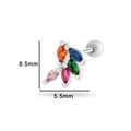Piercing de cartilage fleur en zircon coloré avec boule argentée vissée, taille 8,5x5,5 mm - Style Compact Cinq Couleurs (0162-4#) / Argent