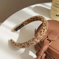 Fuzzy leopard print padded headband with handmade label on brown leather background - 2cm / Light Leopard