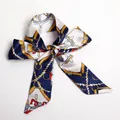 Navy nautical print satin ribbon hair tie with ship steering wheel and rope patterns - S10-Navy Classic Nautical Style