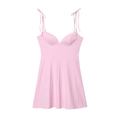 Pink mini dress with V-neckline and adjustable tie straps in a structured A-line fit - S / Pink