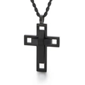 Men's hip hop matte black hollow double layer cross pendant with twisted chain necklace - Black Without Chain (KP83914-KFC) / Black