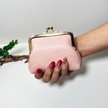 Pink lychee texture leather mini coin purse with vintage gold kiss-lock clasp - Princess Pink