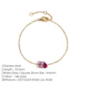 14K gold plated stainless steel chain bracelet with pink and red zircon birthstones - 14K Gold / October Pink Square Rose Red Teardrop