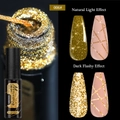 Detail of reflective gold nail line gel in #900 showing natural light and flashy flash effects - Fluorescent Diamond Line Gel 06 (Gold)
