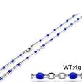 Titanium steel necklace featuring small blue resin beads and silver link chain links - 400mm*2mm / Dark Blue