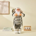 Père Noël nordique gris avec pull en tricot rayé et sac cadeau rustique décoratif - 60CM