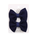 Set of two navy blue seersucker textured bow hair clips on a white display card - Navy Blue