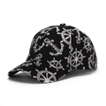 Détails de l'imprimé ancre et gouvernail sur une casquette de baseball noire - Taille Unique(Réglable) / Noir