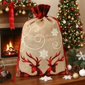 Weihnachts-Geschenkbeutel aus Jute mit schwarz-weißem Rentier-Plaid und Schneeflocken - C-D18 Leinen Doppelrentier Große Tasche