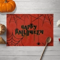 Red Happy Halloween placemat with spider web pattern and scalloped edges on white wood - Style 06-Encrypted Linen / 30*45cm(32g)