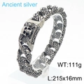 Hip hop punk style ancient silver skull embossed thick Cuban chain bracelet for men - Antique Silver