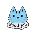 Blue enamel cat pin badge featuring a white cloud with black Good Job text - Good Job Cat (QHXZ180)