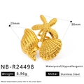 Detailansicht des Goldrings mit Seestern und Muschel, Maße 29 mm mal 38 mm - Seestern Muschel Stil (NB-R24498)