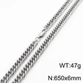 Chaîne gourmette argentée en acier inoxydable avec fermoir mousqueton, 650mm x 6mm, 47g - 6mm x 650mm