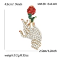 Artistieke broche hand met roos van strassteentjes, zilverlegering, 4,9 cm x 2,5 cm - Wit-1348-WH