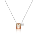 Detail of necklace with rectangular orange gemstone and white pearl on silver chain - Gradient Cube Silver