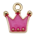 Pink enamel crown charm pendant with gold plating for DIY jewelry making and crafts - Pearly Crown
