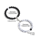 Magnetic heart couple bracelets with 8mm black volcanic stone and white marble beads - Lava Stone and White Turquoise Magnetic Bracelet Set