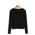 Chaqueta de punto negra para mujer con capucha, cremallera frontal y bolsillos laterales - S / Negro