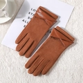 Gants d'hiver marron pour femme tactiles en suédine avec détails de poignet élégants - Taille unique / Daim Synthétique Nœud-Caramel