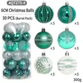 30-piece set of 6cm green and white assorted painted Christmas tree ornaments in cylinder pack - Forest Green White