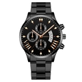 Fashion business men's quartz watch with black steel strap and rose gold markers - Black Dial Rose Gold Hands Black Band (Fork End)