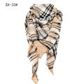 Beige and brown plaid cashmere-like triangle scarf with soft frayed edges for autumn - Beige/Black/White Plaid