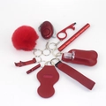 Detailed set of red safety keychain accessories with alarm and pompom on white background - 9-Red Solid