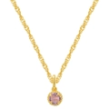Golden stainless steel necklace with round faceted pink zircon pendant and beaded edge - October