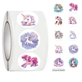 Detail showing 0.95-inch diameter cartoon unicorn roll stickers in macaron colors - Jjt029 Unicorn (10 Images 500 Images/roll)
