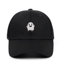Gorra de béisbol de algodón negro con bordado de fantasma blanco y visera curva - Negro