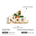Christmas Noel letter pendant in gold stainless steel with white enamel and green leaf details - Noel Letter Pendant (PJ92790)